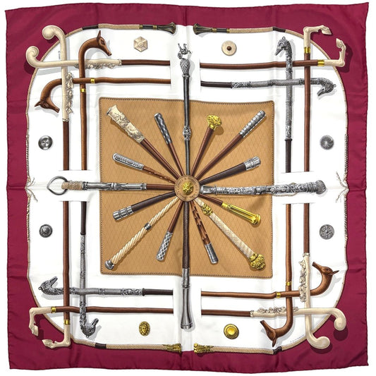Hermes Carre 90 Cannes&pommeaux Motif Scarf Silk Red Multicolor
