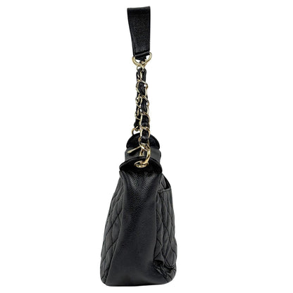 Chanel CC Logo Chain Shoulder Bag Quilted Caviar Leather Black — view 2