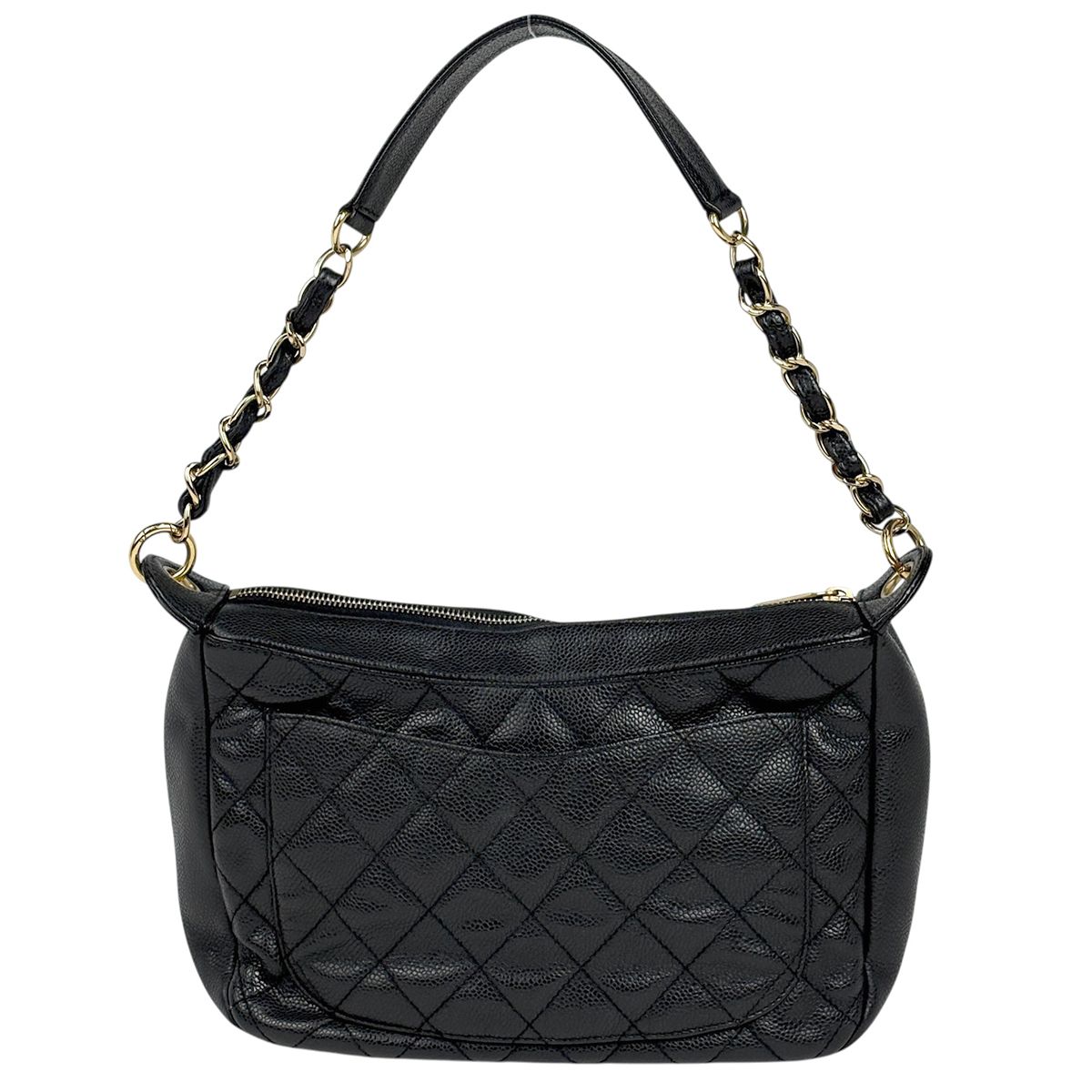 Chanel CC Logo Chain Shoulder Bag Quilted Caviar Leather Black — view 3