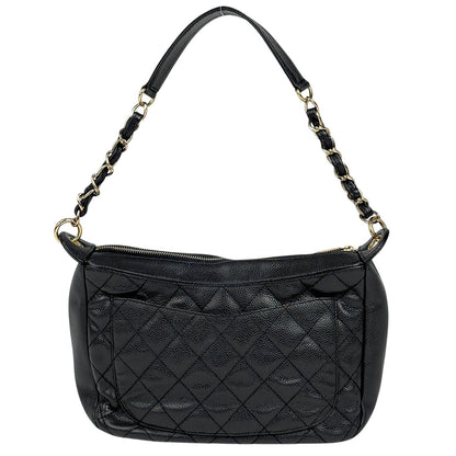 Chanel CC Logo Chain Shoulder Bag Quilted Caviar Leather Black — view 3