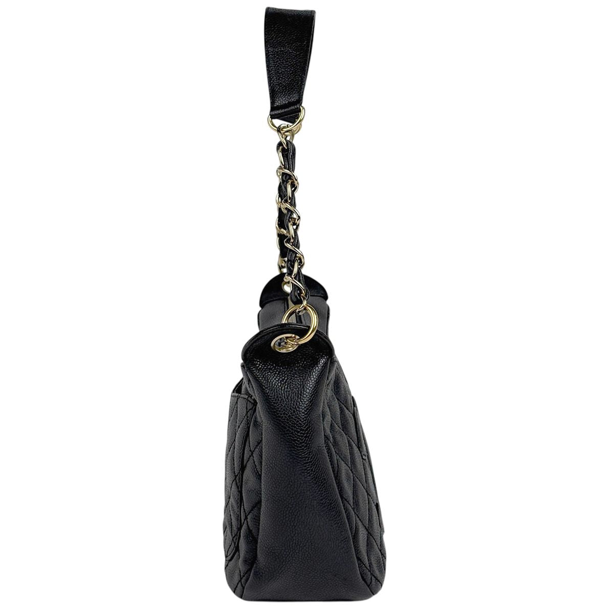 Chanel CC Logo Chain Shoulder Bag Quilted Caviar Leather Black — view 4