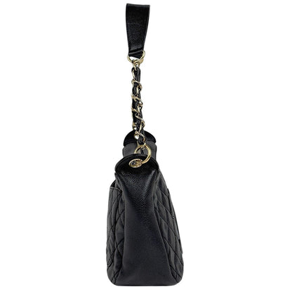 Chanel CC Logo Chain Shoulder Bag Quilted Caviar Leather Black — view 4