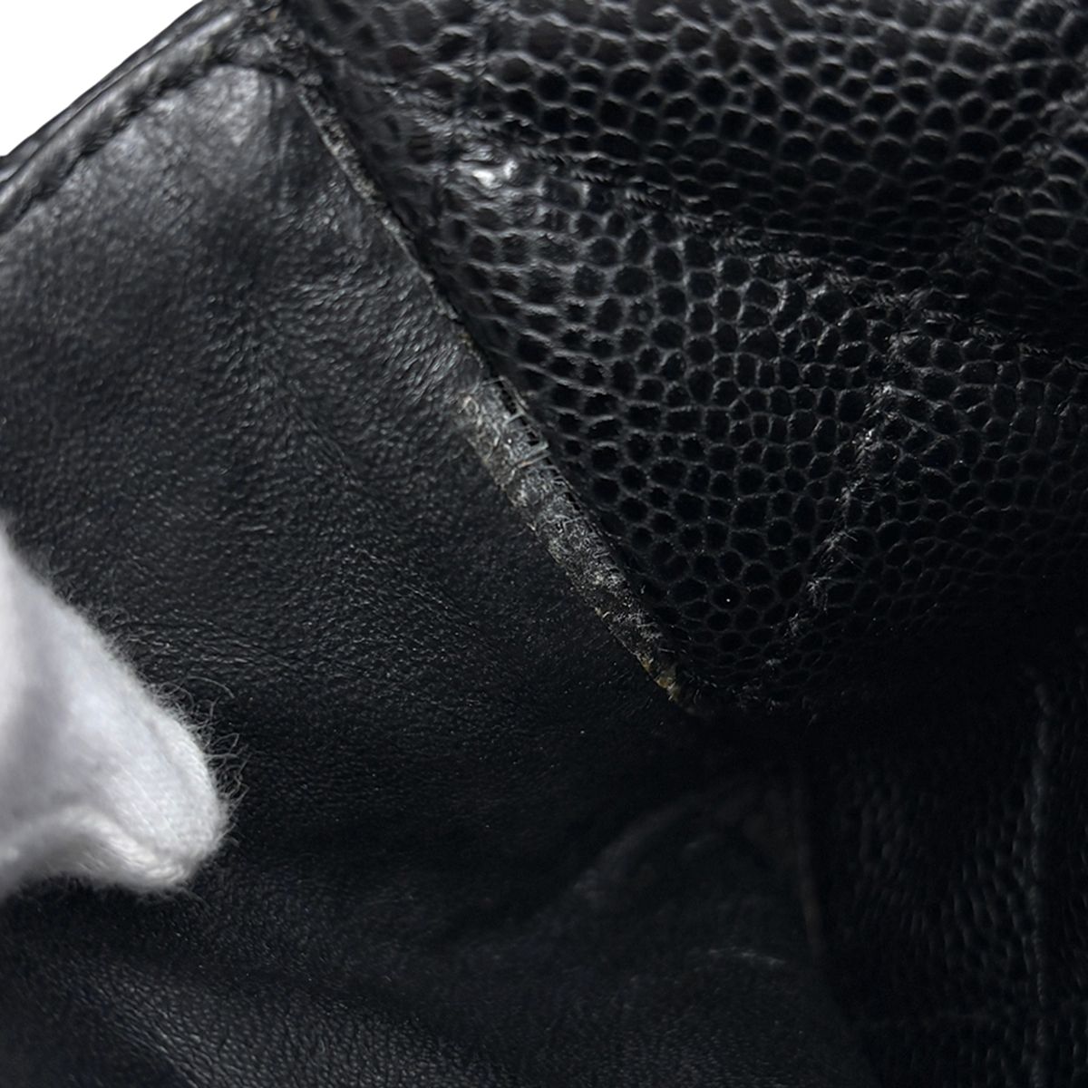 Chanel CC Logo Chain Shoulder Bag Quilted Caviar Leather Black — view 8