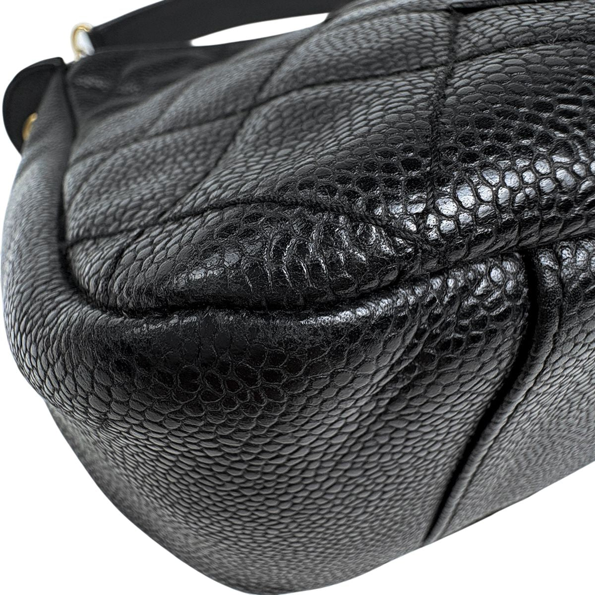 Chanel CC Logo Chain Shoulder Bag Quilted Caviar Leather Black — view 7