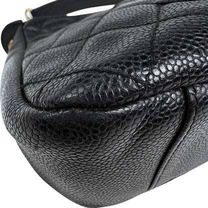 Chanel CC Logo Chain Shoulder Bag Quilted Caviar Leather Black — view 7