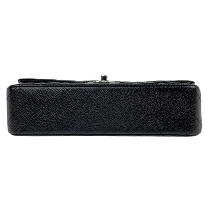 Chanel Quilted Double Flap Chain Shoulder Bag CC Logo Caviar Leather Black — view 5