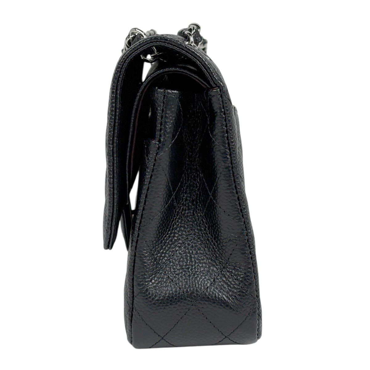 Chanel Quilted Double Flap Chain Shoulder Bag CC Logo Caviar Leather Black — view 2