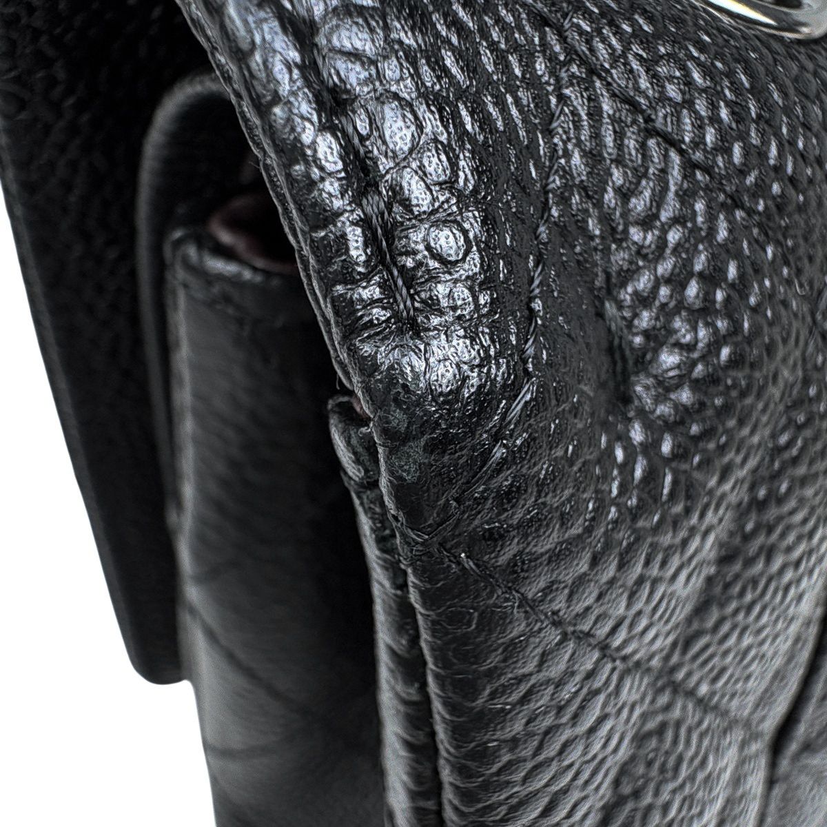Chanel Quilted Double Flap Chain Shoulder Bag CC Logo Caviar Leather Black — view 8