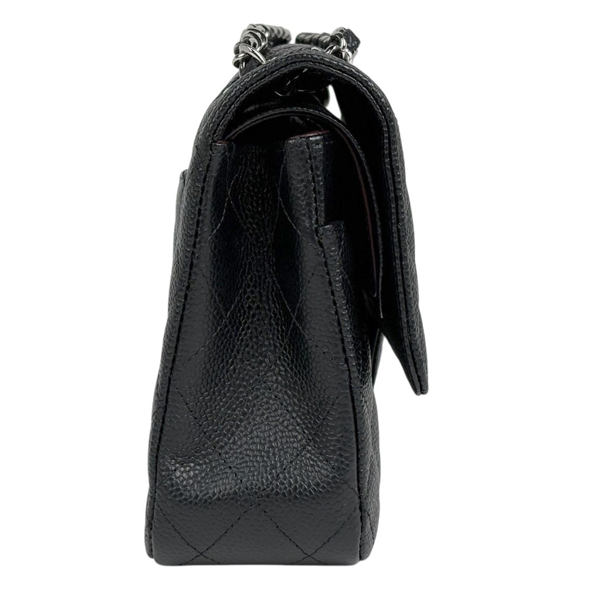 Chanel Quilted Double Flap Chain Shoulder Bag CC Logo Caviar Leather Black — view 4