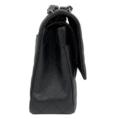 Chanel Quilted Double Flap Chain Shoulder Bag CC Logo Caviar Leather Black — view 4