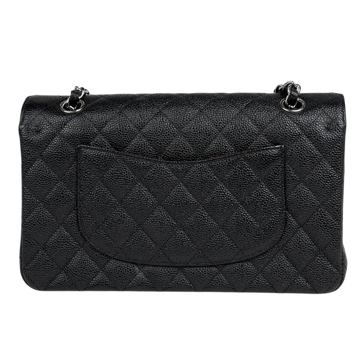 Chanel Quilted Double Flap Chain Shoulder Bag CC Logo Caviar Leather Black — view 3