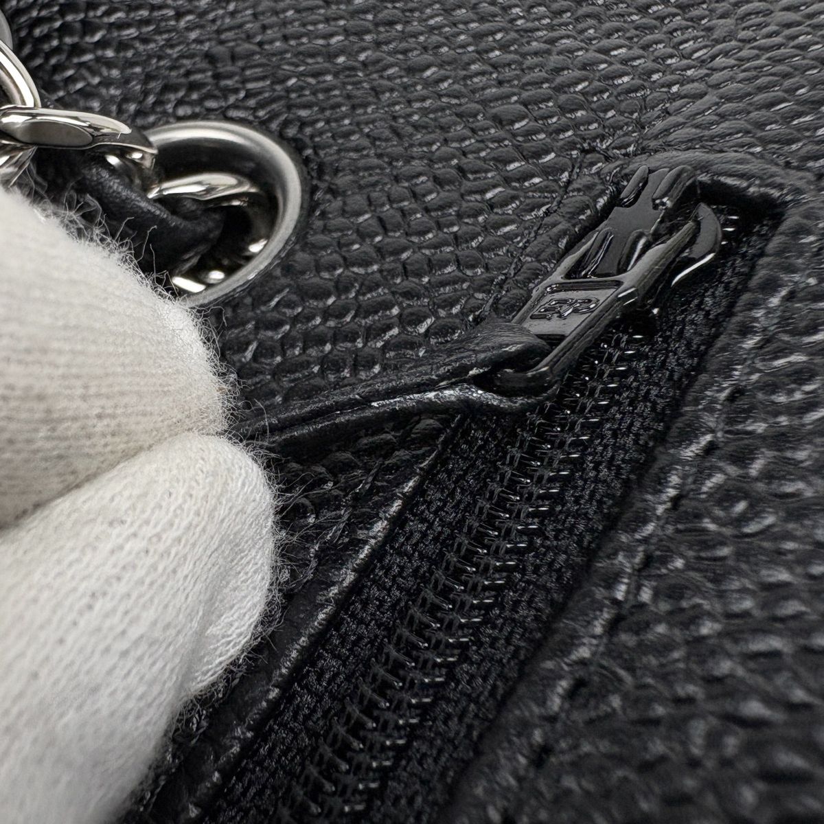 Chanel Quilted Double Flap Chain Shoulder Bag CC Logo Caviar Leather Black — view 9