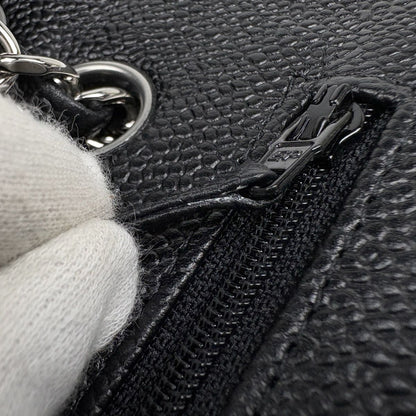 Chanel Quilted Double Flap Chain Shoulder Bag CC Logo Caviar Leather Black — view 9