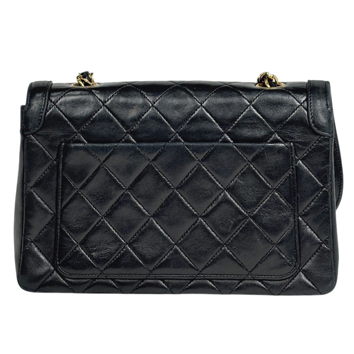 Chanel CC Logo Chain Shoulder Bag Quilted Leather Black — view 3