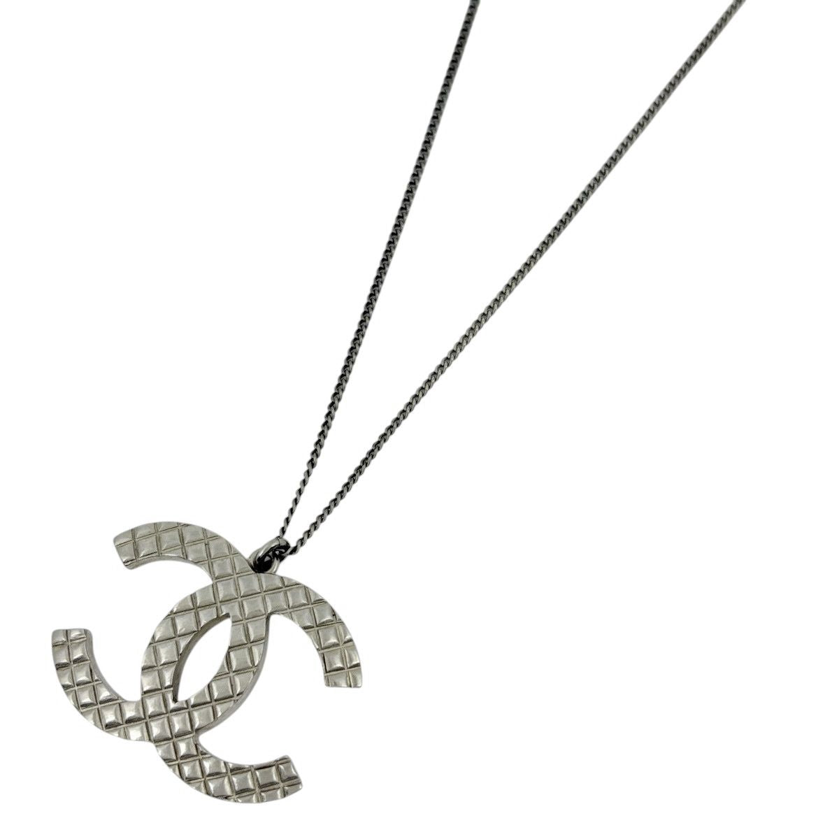 Chanel CC Logo Necklace Quilted Silver Plating