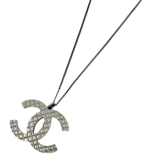 Chanel CC Logo Necklace Quilted Silver Plating