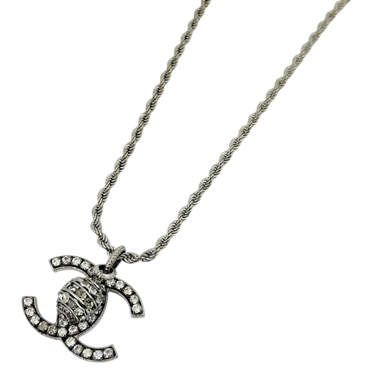 Chanel CC Logo Line Necklace Silver Plating