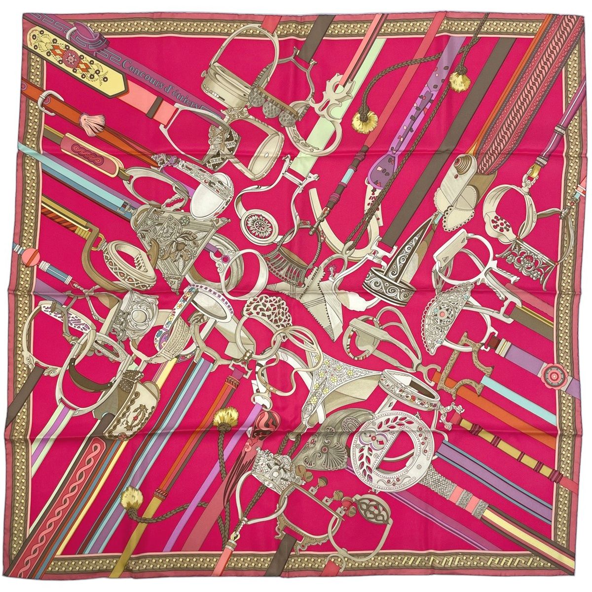 Hermes Carre 90 Concours D'etrers Scarf Silk Pink Multicolor