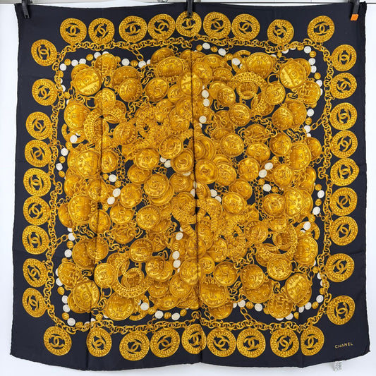 Chanel CC Logo Scarf Silk Multicolor Vintage