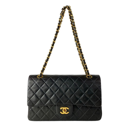 Chanel Shoulder Bag Double Quilted Black Gold Che