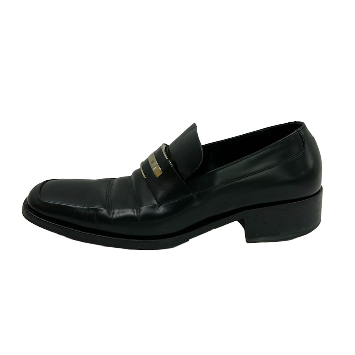 Gucci Loafers 41 Black Plate Logo Leather