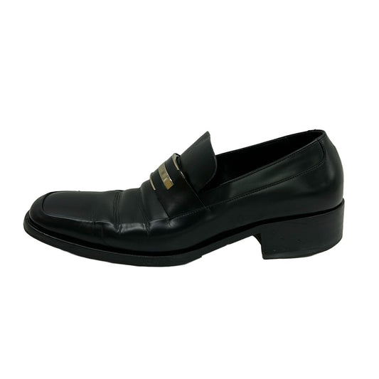 Gucci Loafers 41 Black Plate Logo Leather