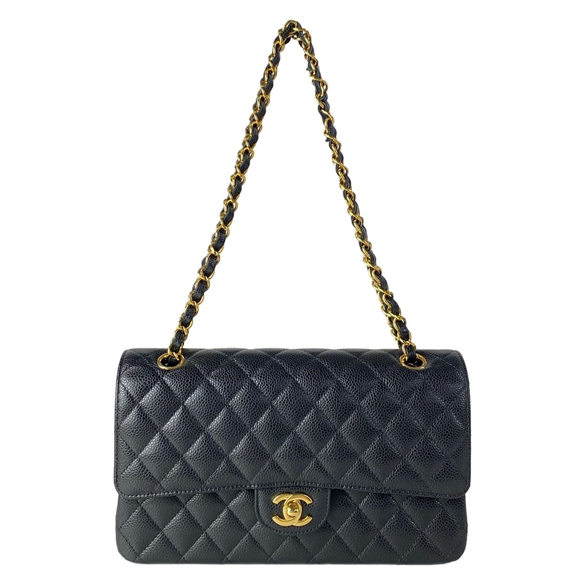 Chanel Shoulder Bag Double Quilted Black Gold