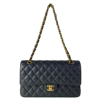 Chanel Shoulder Bag Double Quilted Black Gold