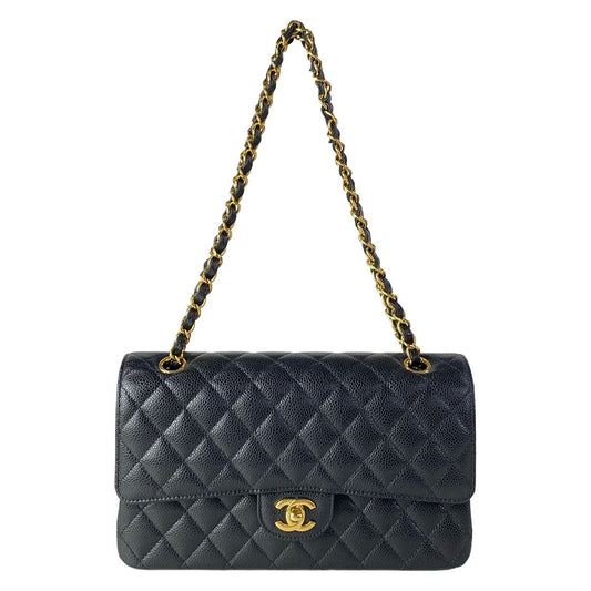 Chanel Shoulder Bag Double Quilted Black Gold