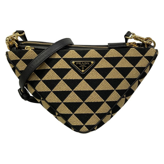 Prada Shoulder Bag Black Beige Leather