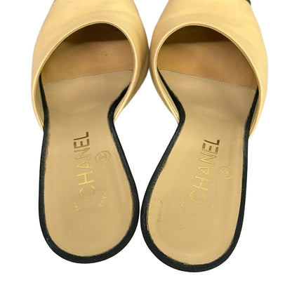 Chanel Mules 36.5 Beige Black Pearl CC Logo Leather — view 7