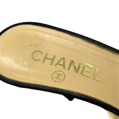 Chanel Mules 36.5 Beige Black Pearl CC Logo Leather — view 9