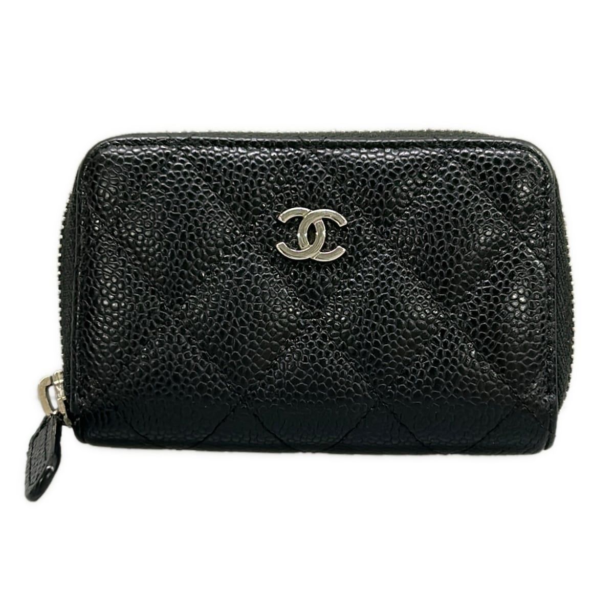 Chanel Coin Case Quilted Black CC Logo Silver