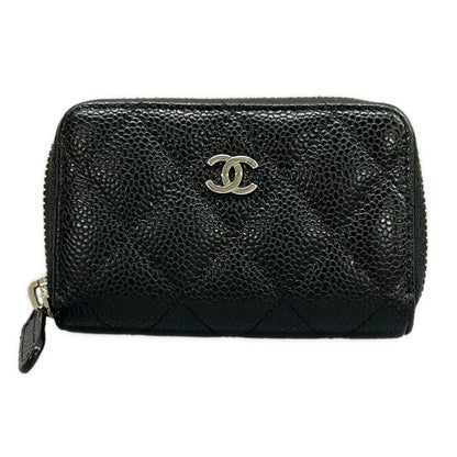 Chanel Coin Case Quilted Black CC Logo Silver