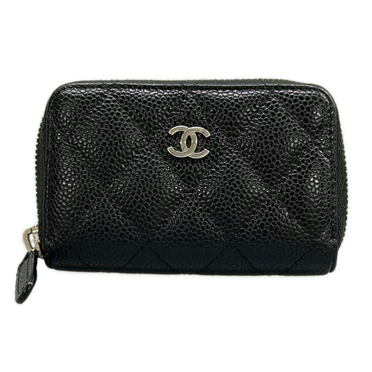 Chanel Coin Case Quilted Black CC Logo Silver