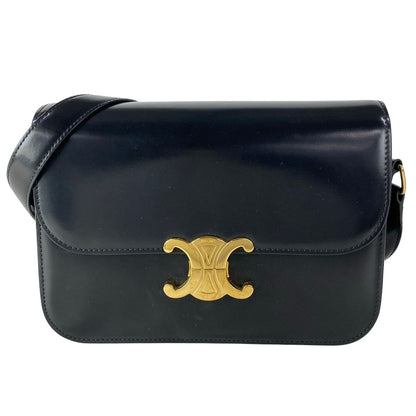 Celine Shoulder Bag Ninela Triomphe Midi Amu Black