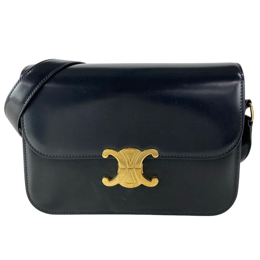 Celine Shoulder Bag Ninela Triomphe Midi Amu Black