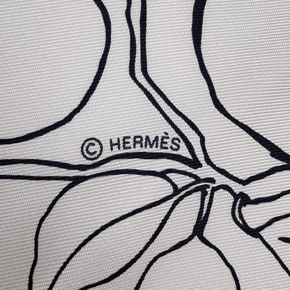 Hermes Scarf Carre 90 Pommier Sellier Silk White Black — view 3