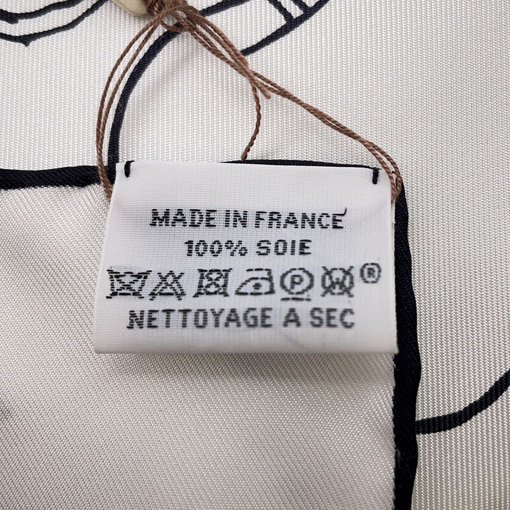 Hermes Scarf Carre 90 Pommier Sellier Silk White Black — view 4