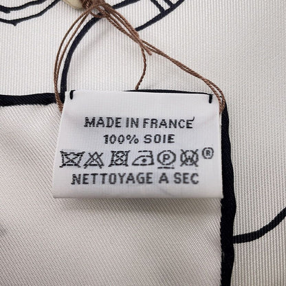 Hermes Scarf Carre 90 Pommier Sellier Silk White Black — view 4