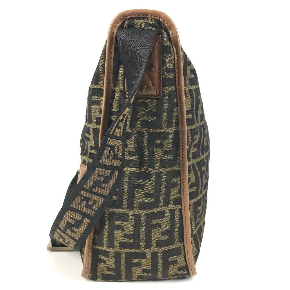 Fendi Shoulder Bag Zucca Logo Leather Canvas Khaki — view 3