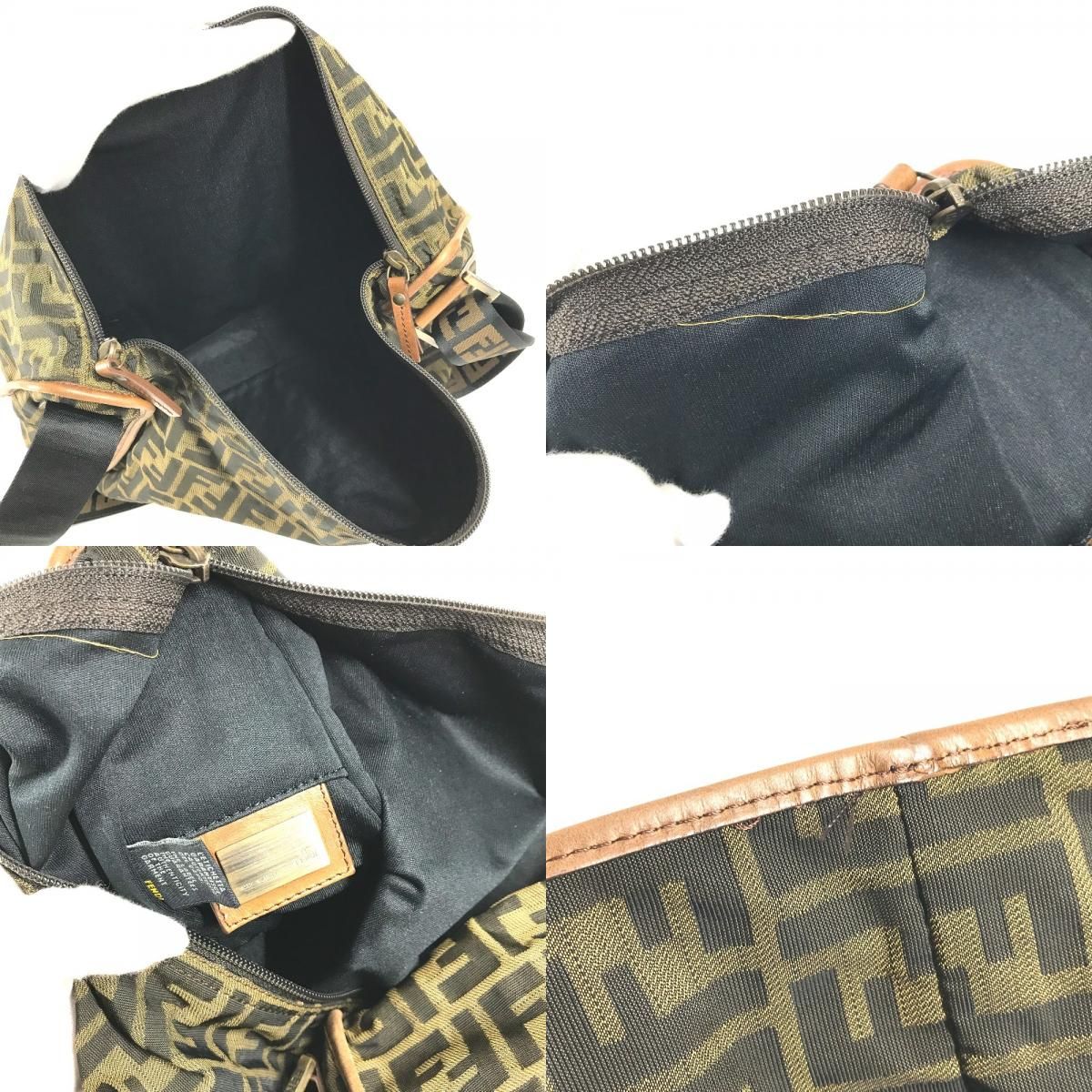Fendi Shoulder Bag Zucca Logo Leather Canvas Khaki — view 8