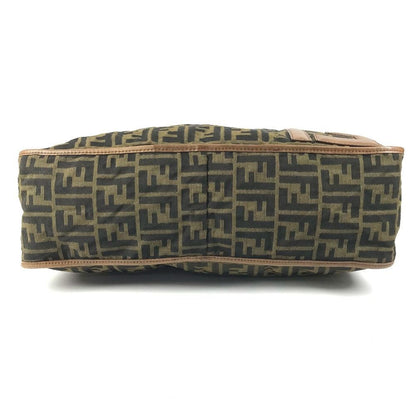 Fendi Shoulder Bag Zucca Logo Leather Canvas Khaki — view 5