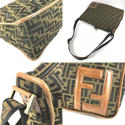 Fendi Shoulder Bag Zucca Logo Leather Canvas Khaki — view 7