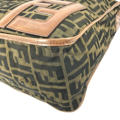 Fendi Shoulder Bag Zucca Logo Leather Canvas Khaki — view 6
