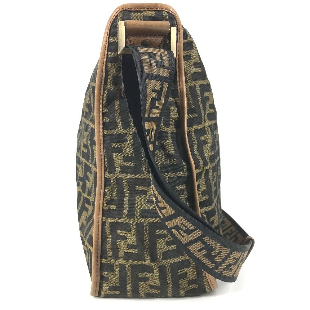 Fendi Shoulder Bag Zucca Logo Leather Canvas Khaki — view 4