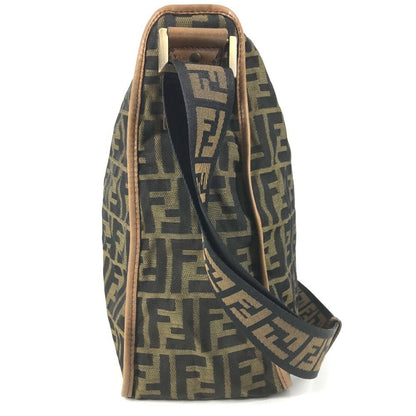 Fendi Shoulder Bag Zucca Logo Leather Canvas Khaki — view 4