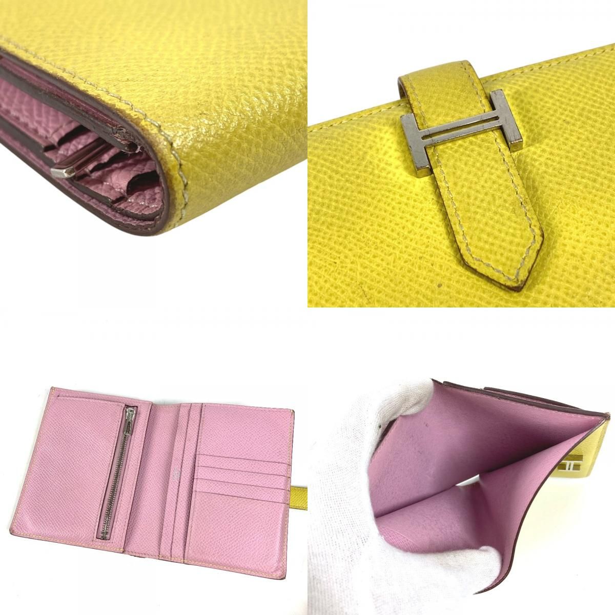 Hermes Bifold Wallet Bearn Compact Verso Epsom Yellow Pink — view 7