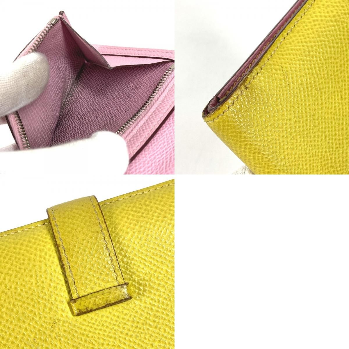 Hermes Bifold Wallet Bearn Compact Verso Epsom Yellow Pink — view 9