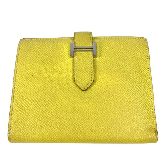 Hermes Bifold Wallet Bearn Compact Verso Epsom Yellow Pink